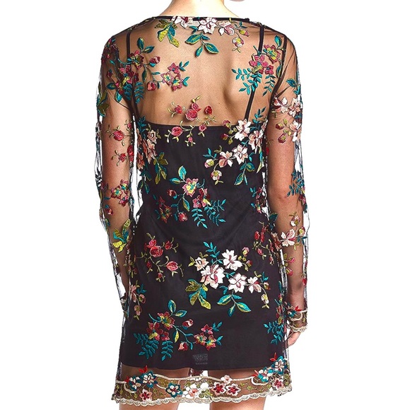 Taylor & Sage Embroidered Floral Sheath Overlay & Spaghetti Strap Dress - Picture 2 of 10